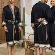 Halat barbati satin kimono – elegant cu imprimeu baroc pentru casa si relaxare