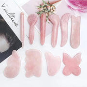 Placa Gua Sha cuart roz ingrijire ten – masaj facial corporal anti-rid, lifting natural