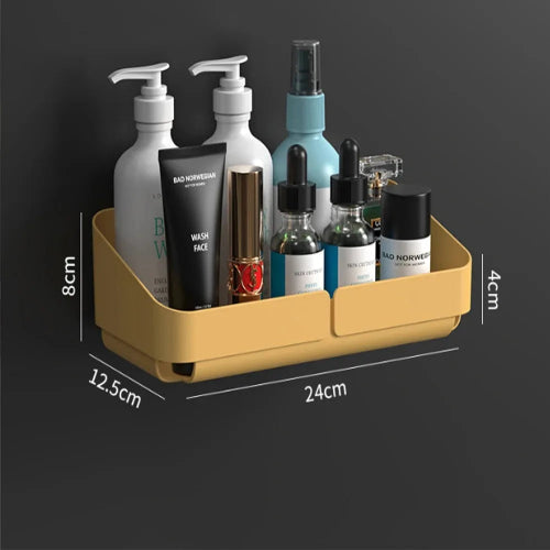 Raft organizator baie bucatarie fara gaurire – suport perete cosmetice si condimente, inox