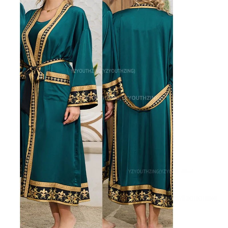Halat barbati satin kimono – elegant cu imprimeu baroc pentru casa si relaxare