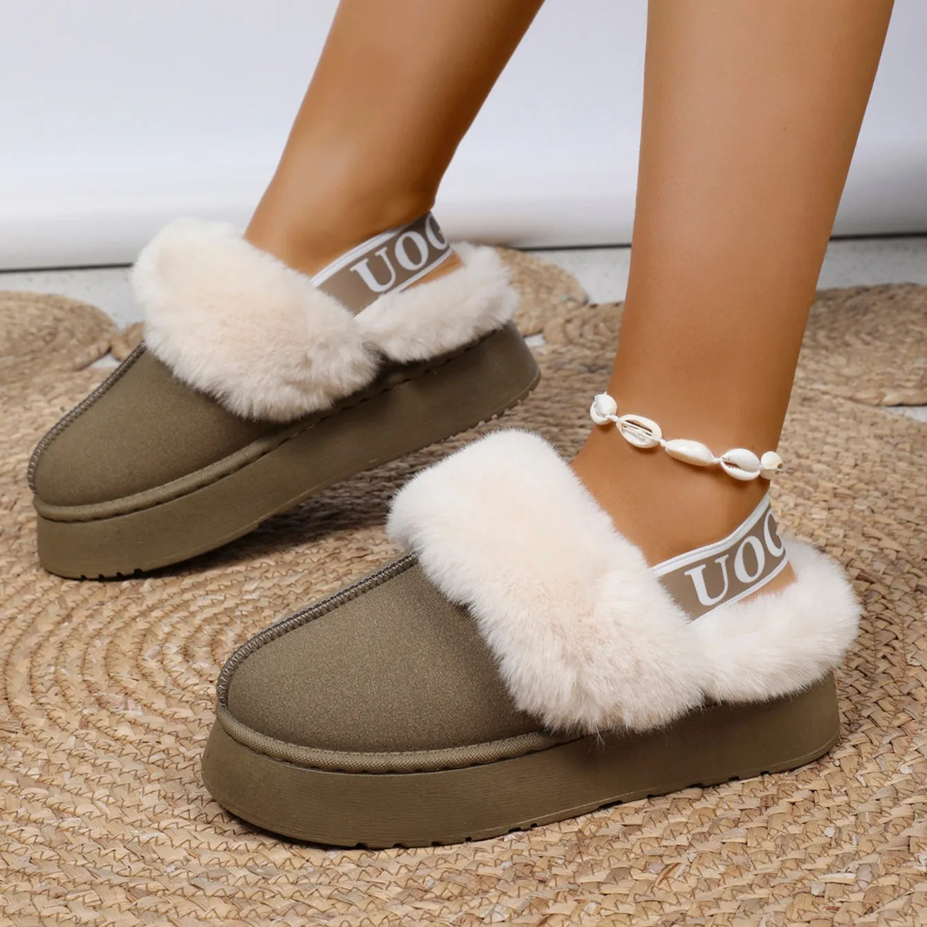 Papuci dama cu platforma din piele intoarsa – sandale casual confortabile pentru exterior