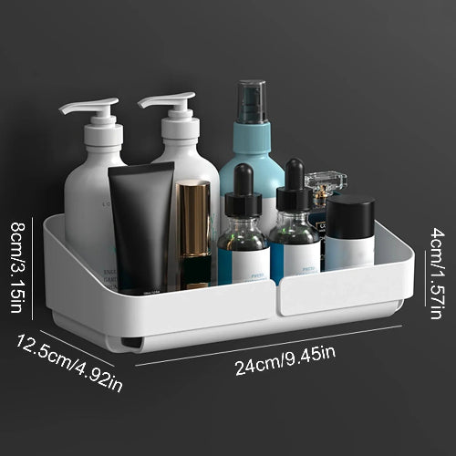 Raft organizator baie bucatarie fara gaurire – suport perete cosmetice si condimente, inox