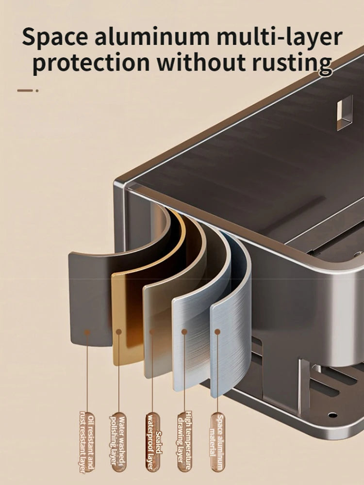 Raft baie aluminiu perete fara gaurire – suport sampon accesorii dus, rezistent apa, modern