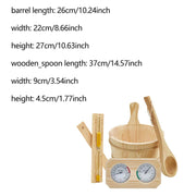 Set accesorii sauna din lemn 4L – galeata, polonic si clepsidra pentru SPA si relaxare