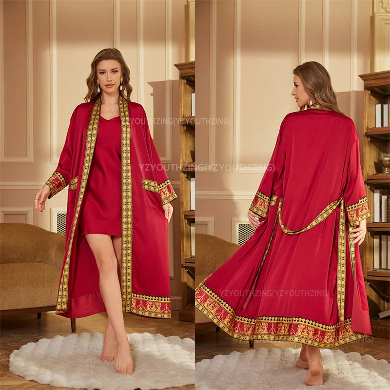 Halat barbati satin kimono – elegant cu imprimeu baroc pentru casa si relaxare