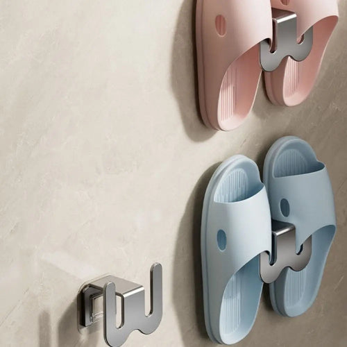 Suport papuci baie perete fara gaurire – organizator incaltaminte multifunctional, inox