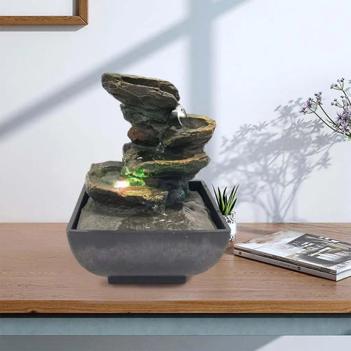 Fantana decorativa masa 3 niveluri cu LED si pompa – cascada zen relaxare, decor interior modern