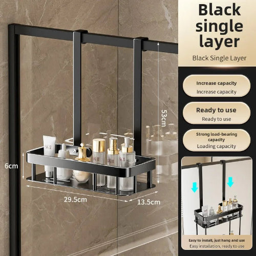 Suport dus fara gaurire – organizator usa sticla cu raft si suport prosop, inox, reglabil
