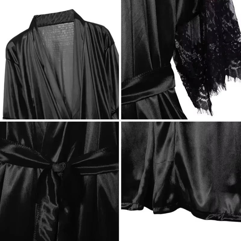 halat dama satin cu dantela florala rochie de noapte eleganta si confortabila pentru acasa