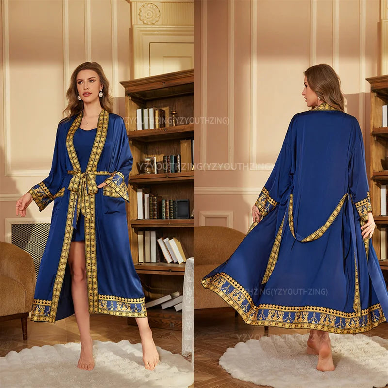 Halat barbati satin kimono – elegant cu imprimeu baroc pentru casa si relaxare