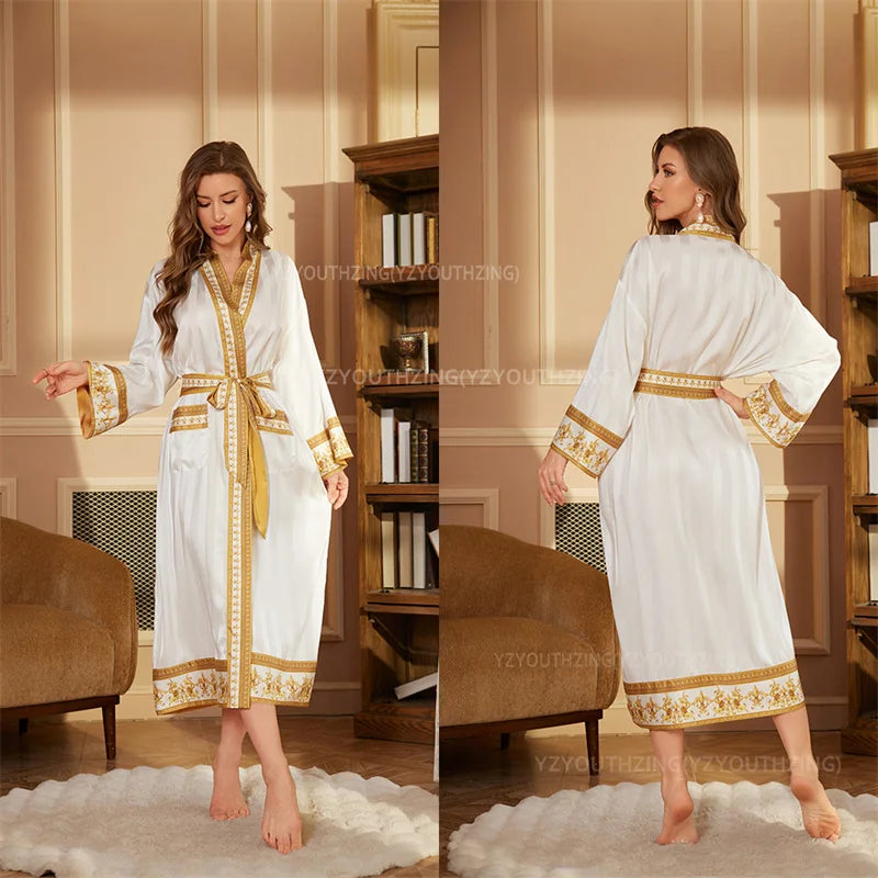 Halat barbati satin kimono – elegant cu imprimeu baroc pentru casa si relaxare
