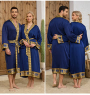 Halat barbati satin kimono – elegant cu imprimeu baroc pentru casa si relaxare