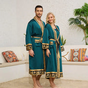 Halat barbati satin kimono – elegant cu imprimeu baroc pentru casa si relaxare