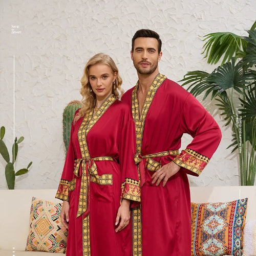 Halat barbati satin kimono – elegant cu imprimeu baroc pentru casa si relaxare