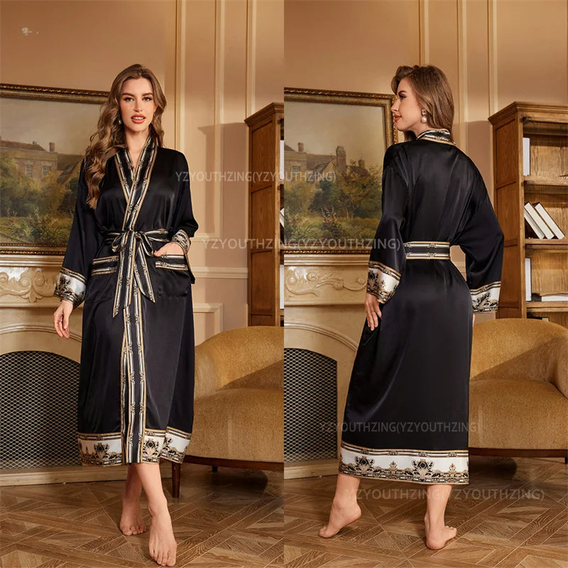 Halat barbati satin kimono – elegant cu imprimeu baroc pentru casa si relaxare