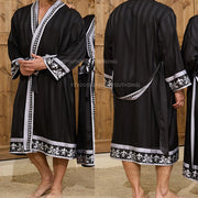 Halat barbati satin kimono – elegant cu imprimeu baroc pentru casa si relaxare