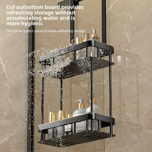 Suport dus fara gaurire – organizator usa sticla cu raft si suport prosop, inox, reglabil