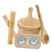 Set accesorii sauna din lemn 4L – galeata, polonic si clepsidra pentru SPA si relaxare